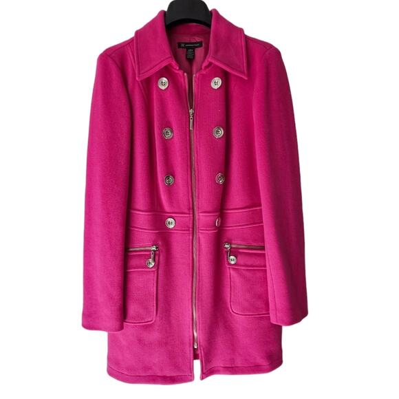 INC Woman's longline coat Hot pink jacket Zip closure sz. LG - Picture 1 of 4
